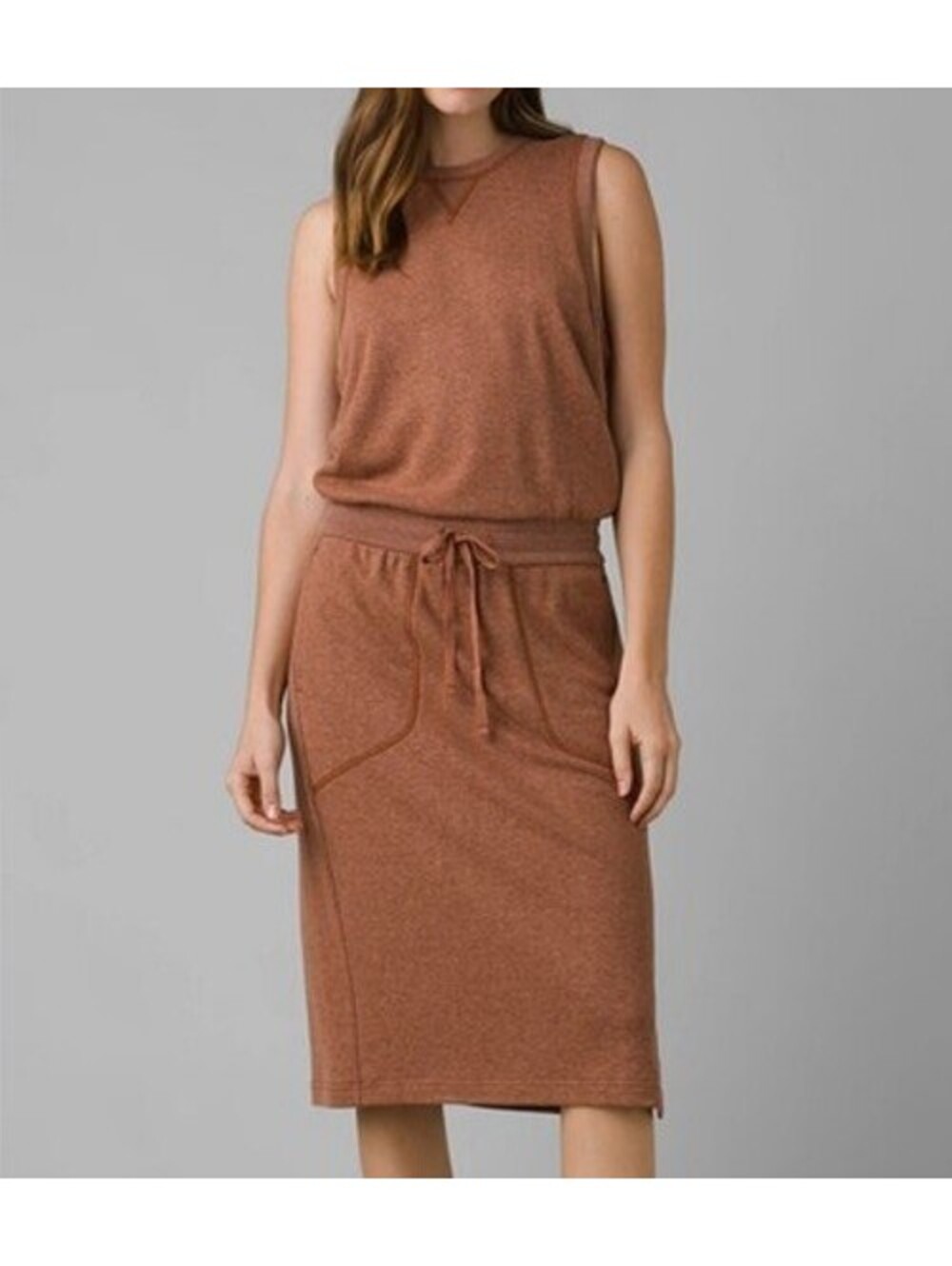 prAna Cozy Up Beach Hopper Dress M Heather Brown Sleeveless Terry Knit